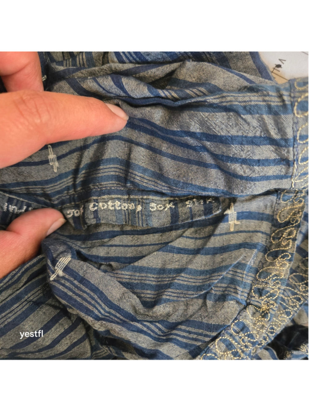 Maku Textiles Khonsu Abelia Blouse Size M Blue Plaid Cotton Silk Top - Picture 5 of 10